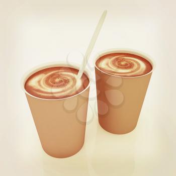 Coffe in fast-food disposable tableware. 3D illustration. Vintage style.