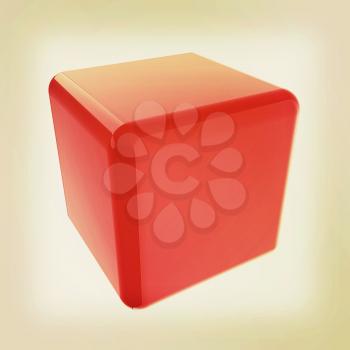 Icon, glossy red cube, abstract symbol. 3D illustration. Vintage style.