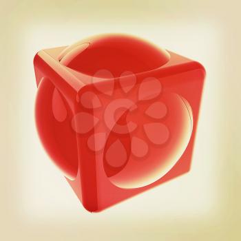 Sphere in a cube 3d design element. 3D illustration. Vintage style.