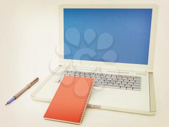 laptop and notepad on a white background. 3D illustration. Vintage style.