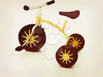 children bicycle on a white background. 3D illustration. Vintage style.