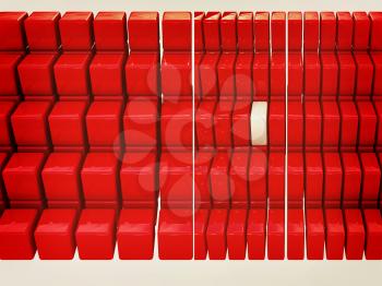 One individuality white cube among the red cubes isolated on white background. 3D illustration. Vintage style.