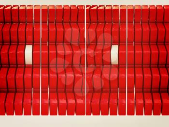 One individuality white cube among the red cubes isolated on white background. 3D illustration. Vintage style.