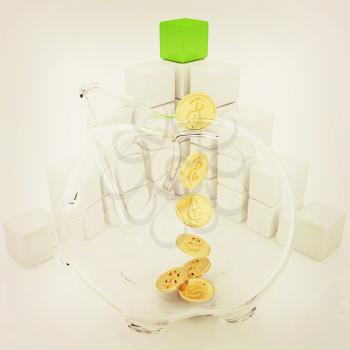cubic diagram structure and piggy bank on a white background. 3D illustration. Vintage style.