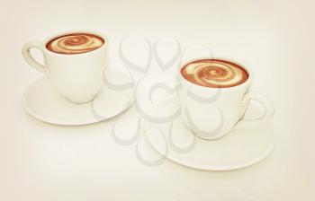 mugs on a white background. 3D illustration. Vintage style.