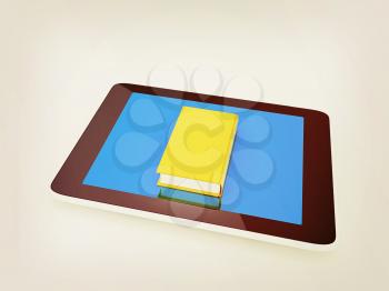 tablet pc and book on white background. 3D illustration. Vintage style.
