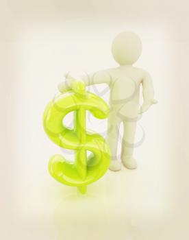 3d people - man, person presenting - dollar sign. 3D illustration. Vintage style.