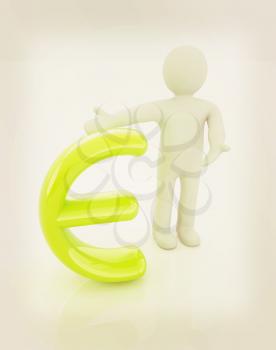 3d people - man, person presenting - euro sign. 3D illustration. Vintage style.
