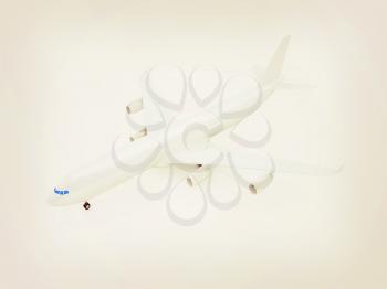 White airplane on a white background. 3D illustration. Vintage style.