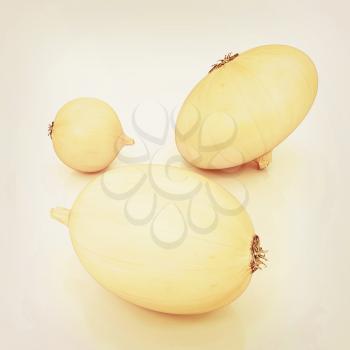 Ripe onion on a white background. 3D illustration. Vintage style.