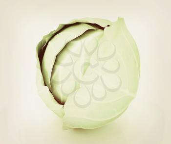 Green cabbage on a white background. 3D illustration. Vintage style.