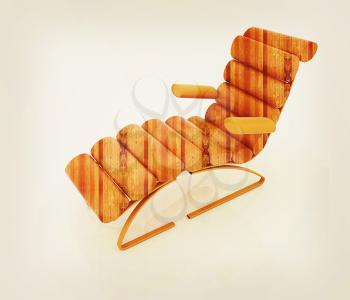 Comfortable wooden Sun Bed on white background . 3D illustration. Vintage style.