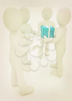 3d mans gives gifts on a white background. 3D illustration. Vintage style.