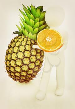 3d man with citrus on a white background. 3D illustration. Vintage style.