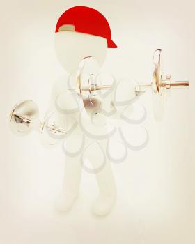 3d man with metal dumbbells on a white background. 3D illustration. Vintage style.