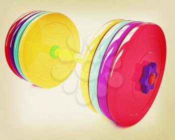 Colorful dumbbell on a white background. 3D illustration. Vintage style.