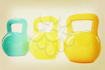 Colorful weights on a white background. 3D illustration. Vintage style.