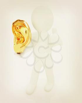 3d man with ear gold 3d render isolated on white background . 3D illustration. Vintage style.