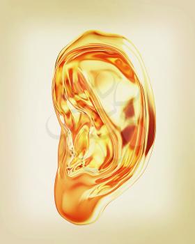 Ear gold 3d render isolated on white background . 3D illustration. Vintage style.