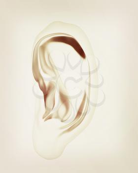 Ear metal 3d render isolated on white background . 3D illustration. Vintage style.