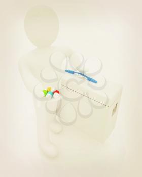 Doctor giving pills on a white background. 3D illustration. Vintage style.