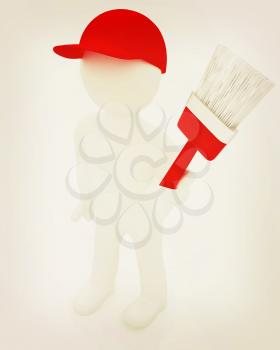 3d man with paint brush on a white background. 3D illustration. Vintage style.
