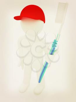 3d man with toothbrush on a white background . 3D illustration. Vintage style.