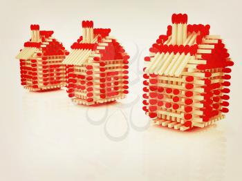 Log houses from matches pattern with the best percent on white . 3D illustration. Vintage style.