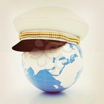 Marine cap on Earth on a white background. 3D illustration. Vintage style.