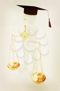 3d man - magistrate with gold scales. Isolated over white . 3D illustration. Vintage style.