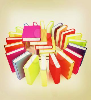 Colorful books on a white background. 3D illustration. Vintage style.