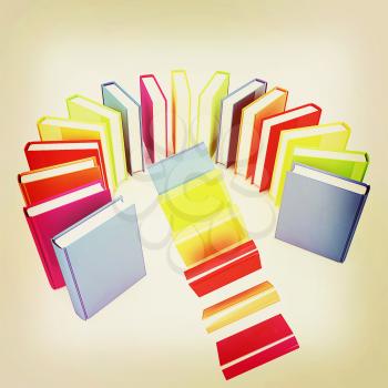 Colorful books flying on a white background. 3D illustration. Vintage style.