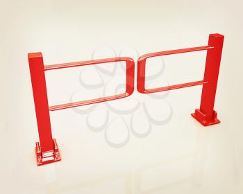 Three-dimensional image of the turnstile on a white background. 3D illustration. Vintage style.
