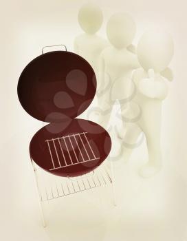3d man with barbeque isolated on white . 3D illustration. Vintage style.