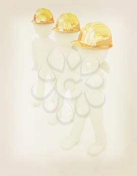 3d mans in a hard hat with thumb up. On a white background . 3D illustration. Vintage style.