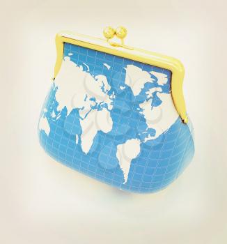 Purse Earth. On-line concept on a white background. 3D illustration. Vintage style.