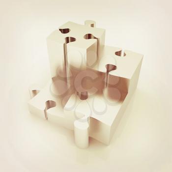 Concept of growth of metall puzzles on a white background. 3D illustration. Vintage style.