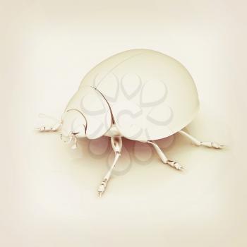 Metall beetle on a white background. 3D illustration. Vintage style.