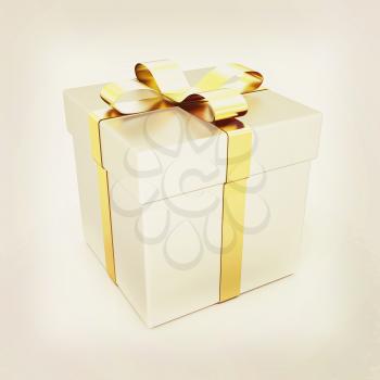 Bright christmas gift on a white background . 3D illustration. Vintage style.