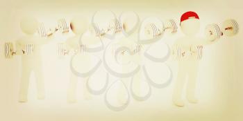 3d mans with metall dumbbells on a white background. 3D illustration. Vintage style.