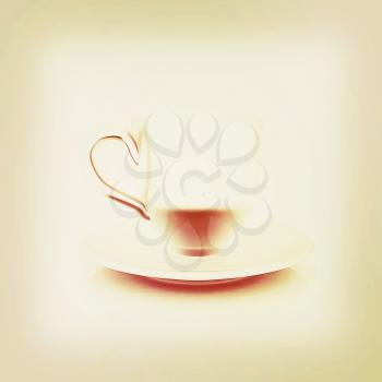 Cup on a saucer on white background . 3D illustration. Vintage style.