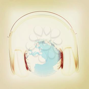 abstract 3d illustration of earth listening music . 3D illustration. Vintage style.