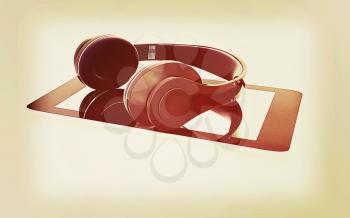 a creative cellphone with headphones isolated on white, portable audio concept . 3D illustration. Vintage style.