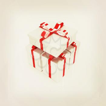 Gifts with ribbon on a white background. 3D illustration. Vintage style.