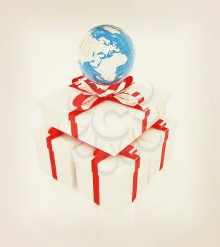 earth for gift on a white background . 3D illustration. Vintage style.