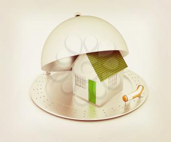 house on restaurant cloche isolated on white background . 3D illustration. Vintage style.