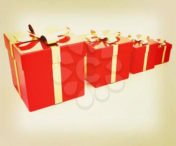 Bright christmas gifts on a white background . 3D illustration. Vintage style.