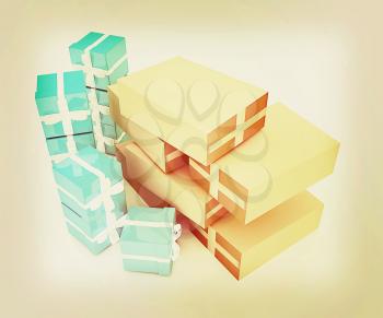 Cardboard boxes and gifts on a white background. 3D illustration. Vintage style.