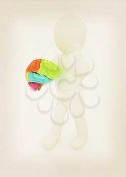 3d people - man with a brain. 3D illustration. Vintage style.