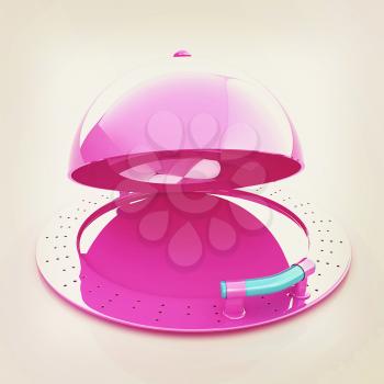 restaurant cloche with open lid . 3D illustration. Vintage style.